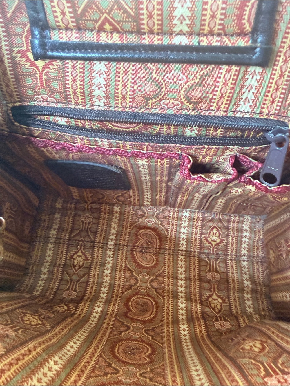 Brighton Brown Croc-Trim Floral Tapestry Shoulder Bag with Burgundy Accents - Picture 4 of 7